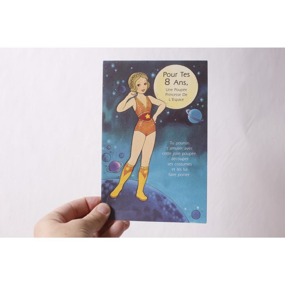 Vintage Space Princess Paper Doll French Birthday Card Gift Idea ~260415-WH 1074
